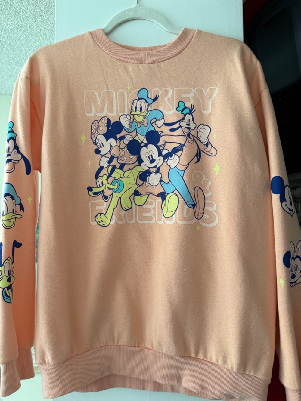 Disney Peach Crewneck Sweatshirt with Mickey & Friends Graphic